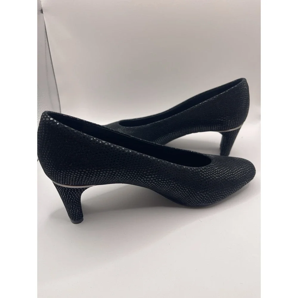 VANELi Dayle Black Leather Lizard Embossed Pumps Metallic Shimmer Heels Sz 7.5 N